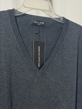 Kallspin Men's V-Neck Sweater Vest in Dark Charcoal 100% cotton   3XL.  1152